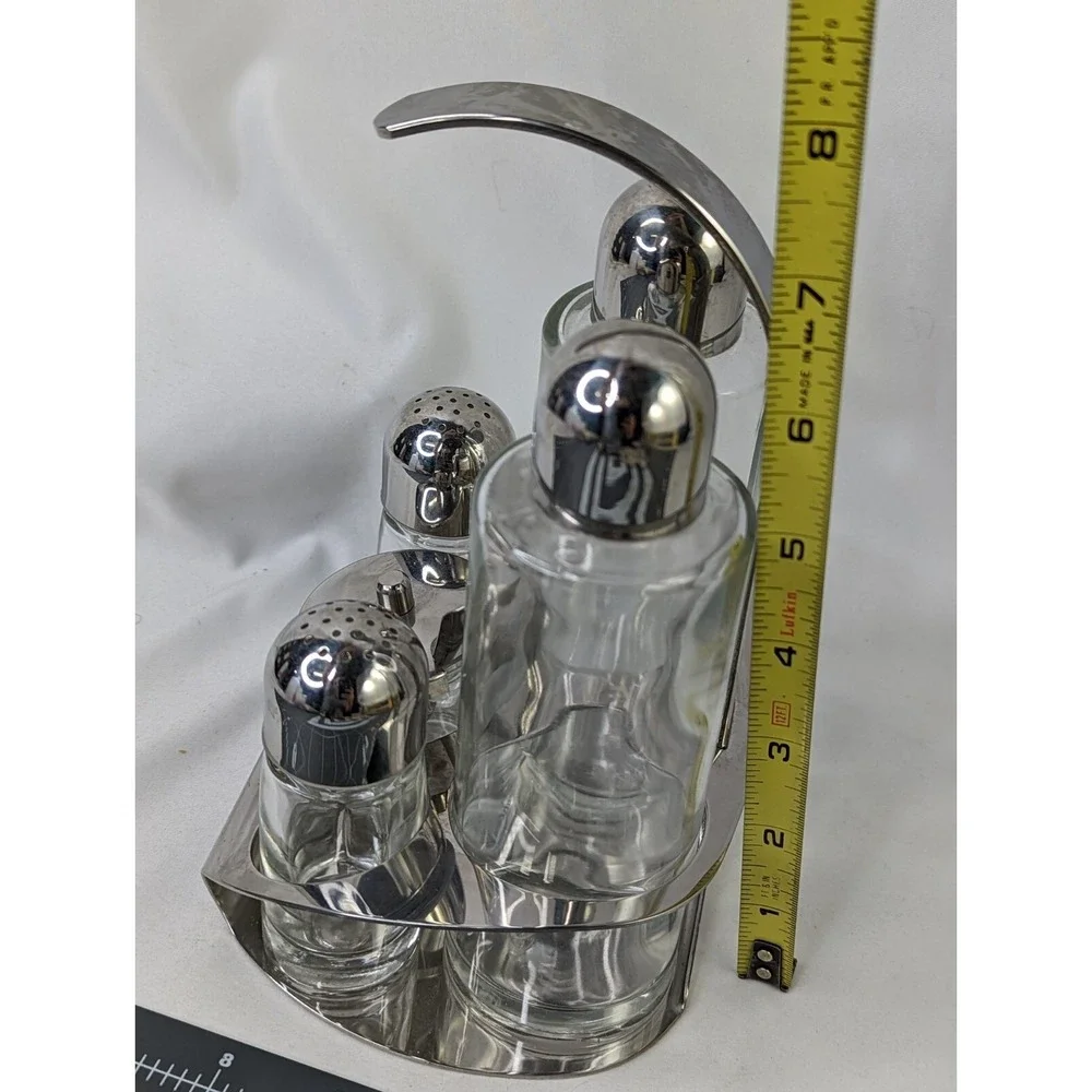 Borgonovo Condiment Set Salt Pepper‎ Metal Holder Italy